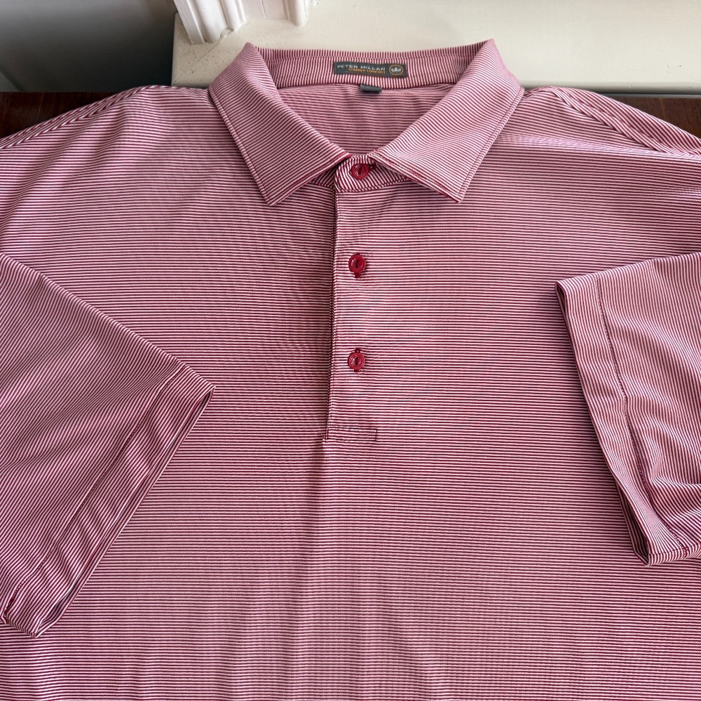 XL Peter Millar Red and White striped Golf Shirt